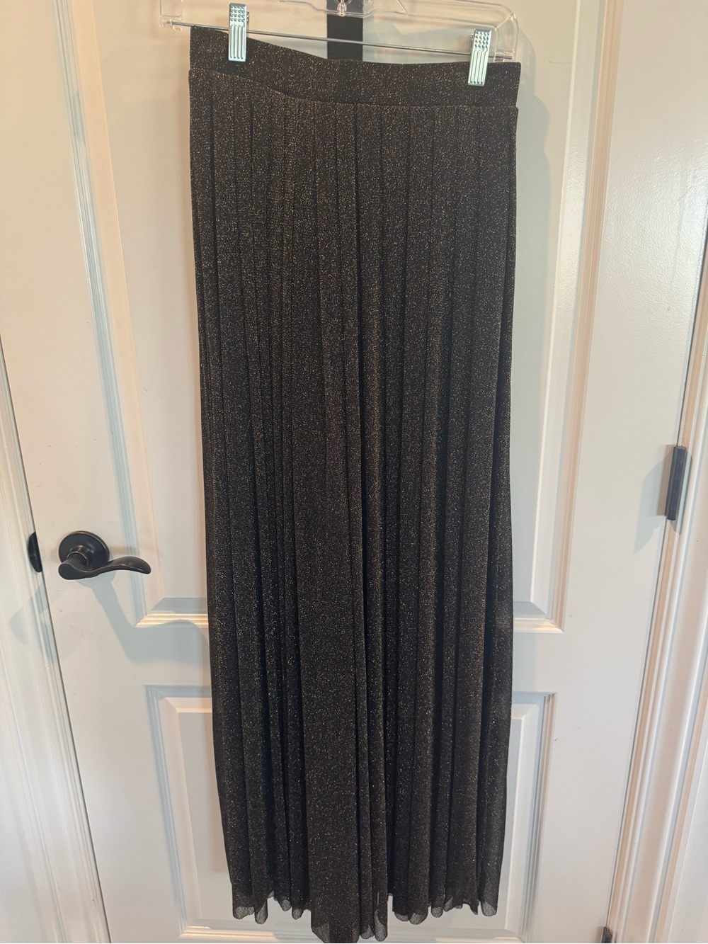 Kimchi Blue Black Metallic Pleated Maxi Skirt
